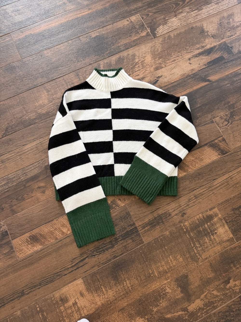 William Rast Black, White & Green Striped Turtleneck Sweater